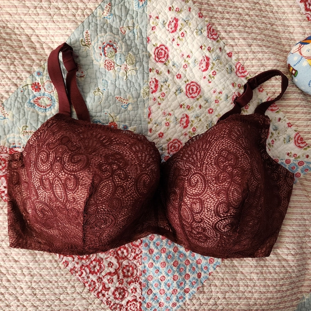 Elegant Lace Women's Bra in Rich Burgundy